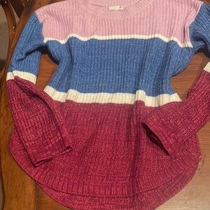 Colorblock Knit Sweater - Pink, Blue, Red